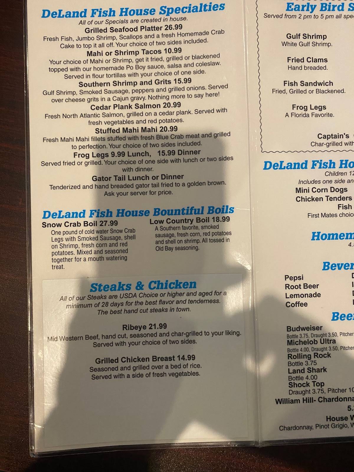 Menu at Deland Fish House restaurant, DeLand, 310 E International