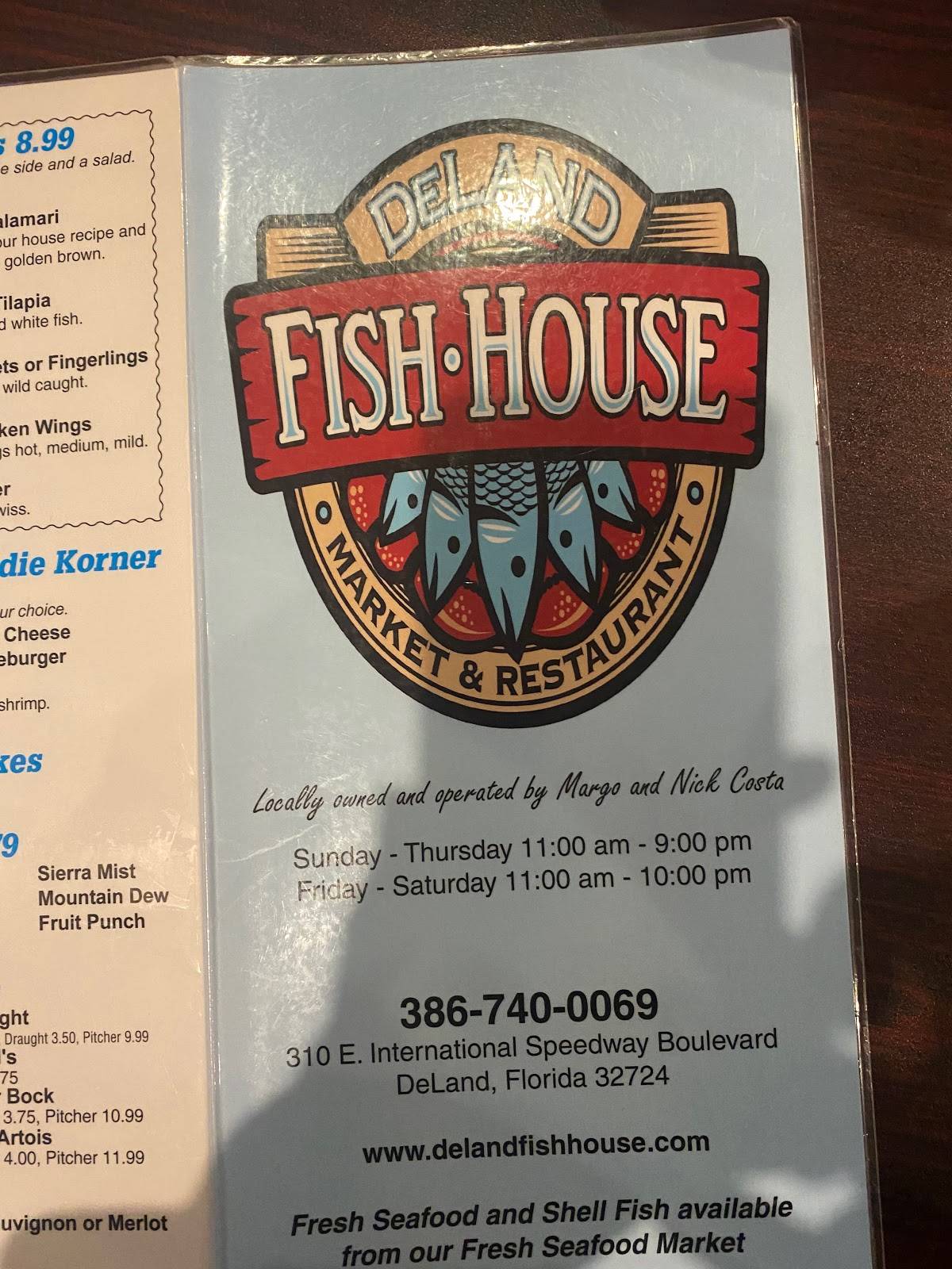 Menu at Deland Fish House restaurant, DeLand, 310 E International