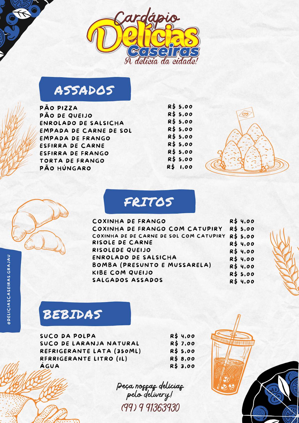 Delícias Caseiras cardápio