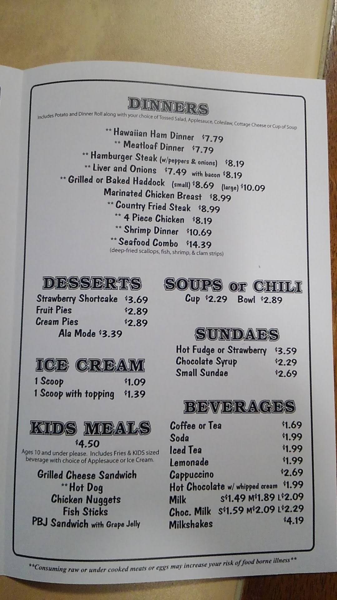 Menu at Derrick City Diner restaurant, Derrick City, 563 Derrick Rd