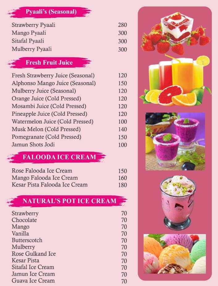 Cream Corner menu