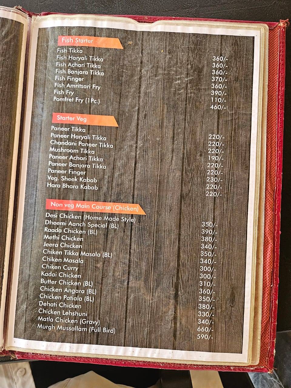 Dheemi Aanch Restaurant , Veg & Non Veg. menu