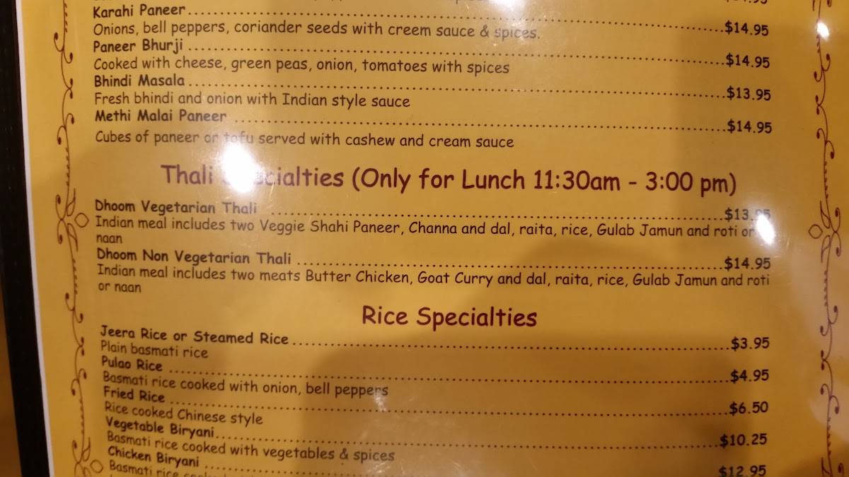 Menu de Dhoom Restaurant