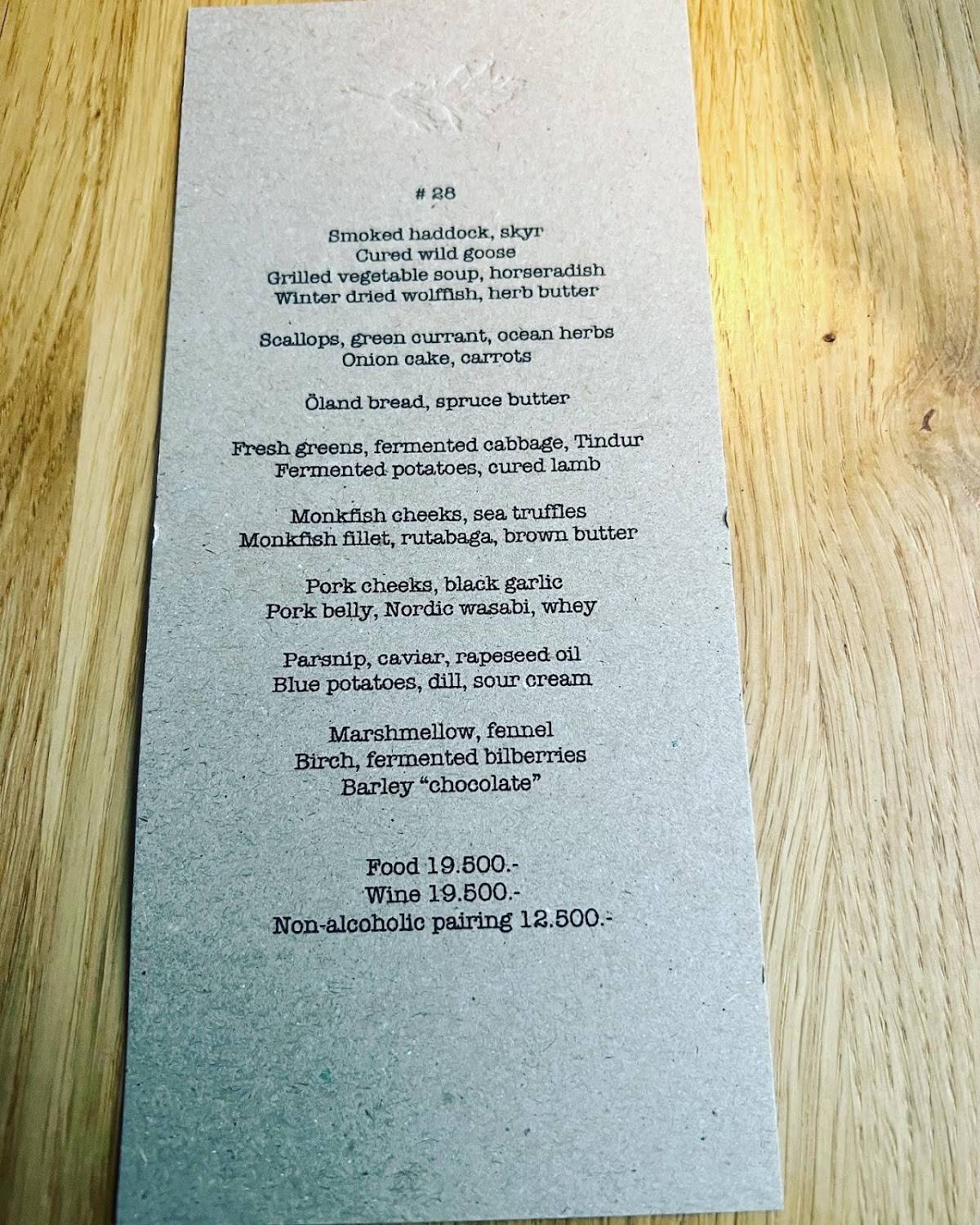Menu at Dill Restaurant, Reykjavík, Laugavegur 59