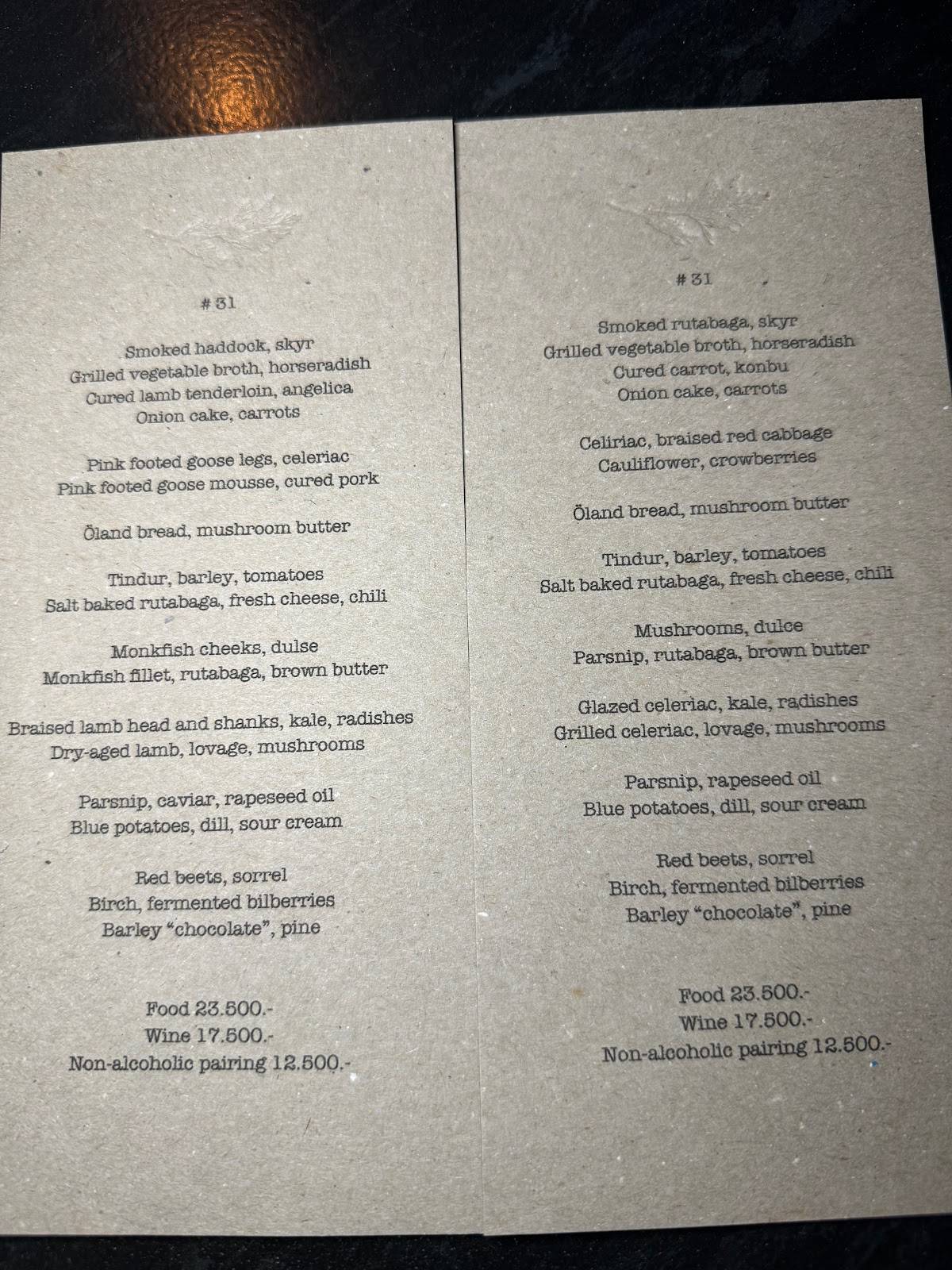 Menu at Dill Restaurant, Reykjavík, Laugavegur 59