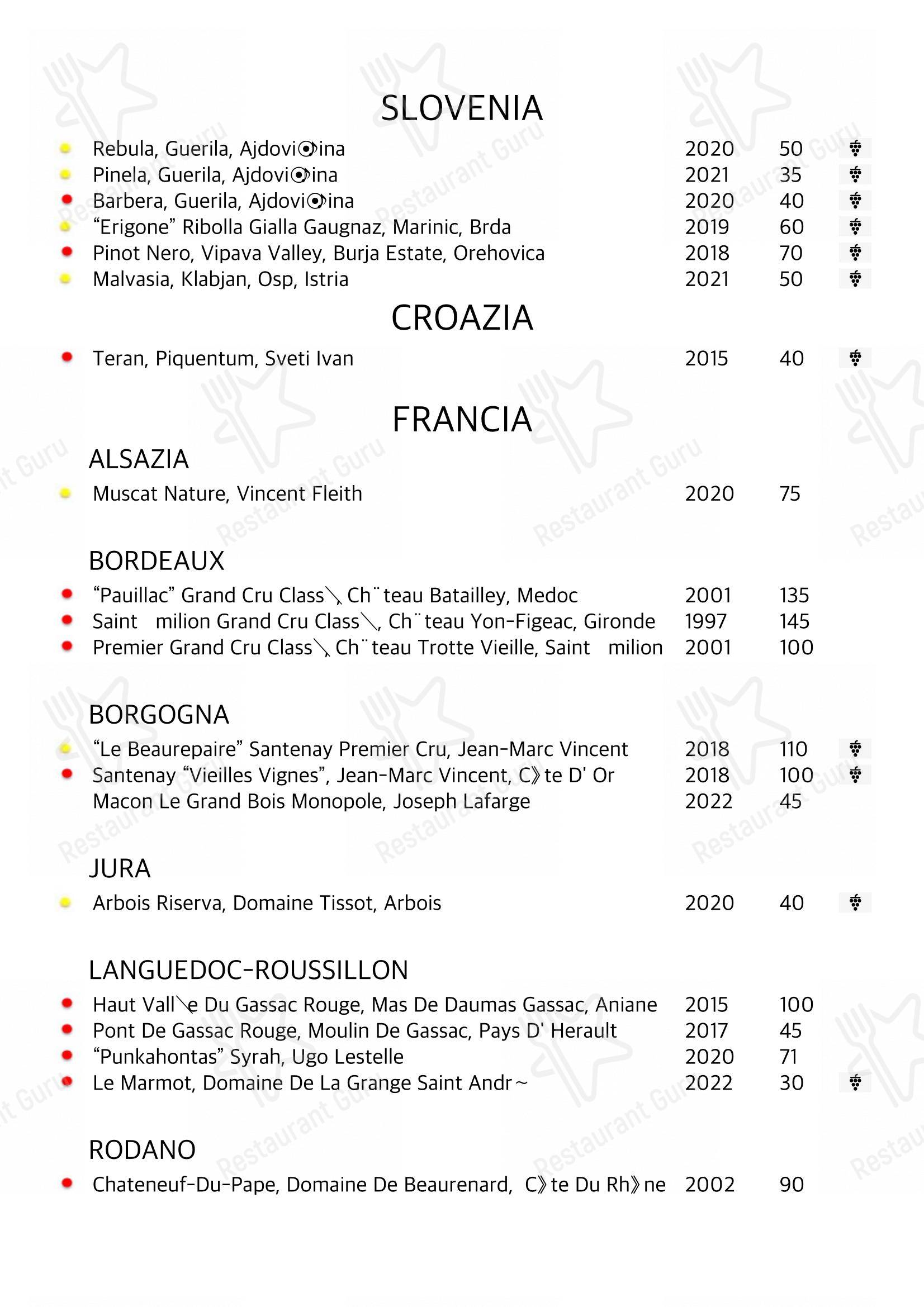 Menu di Dining Room Marghera - Menu bar
