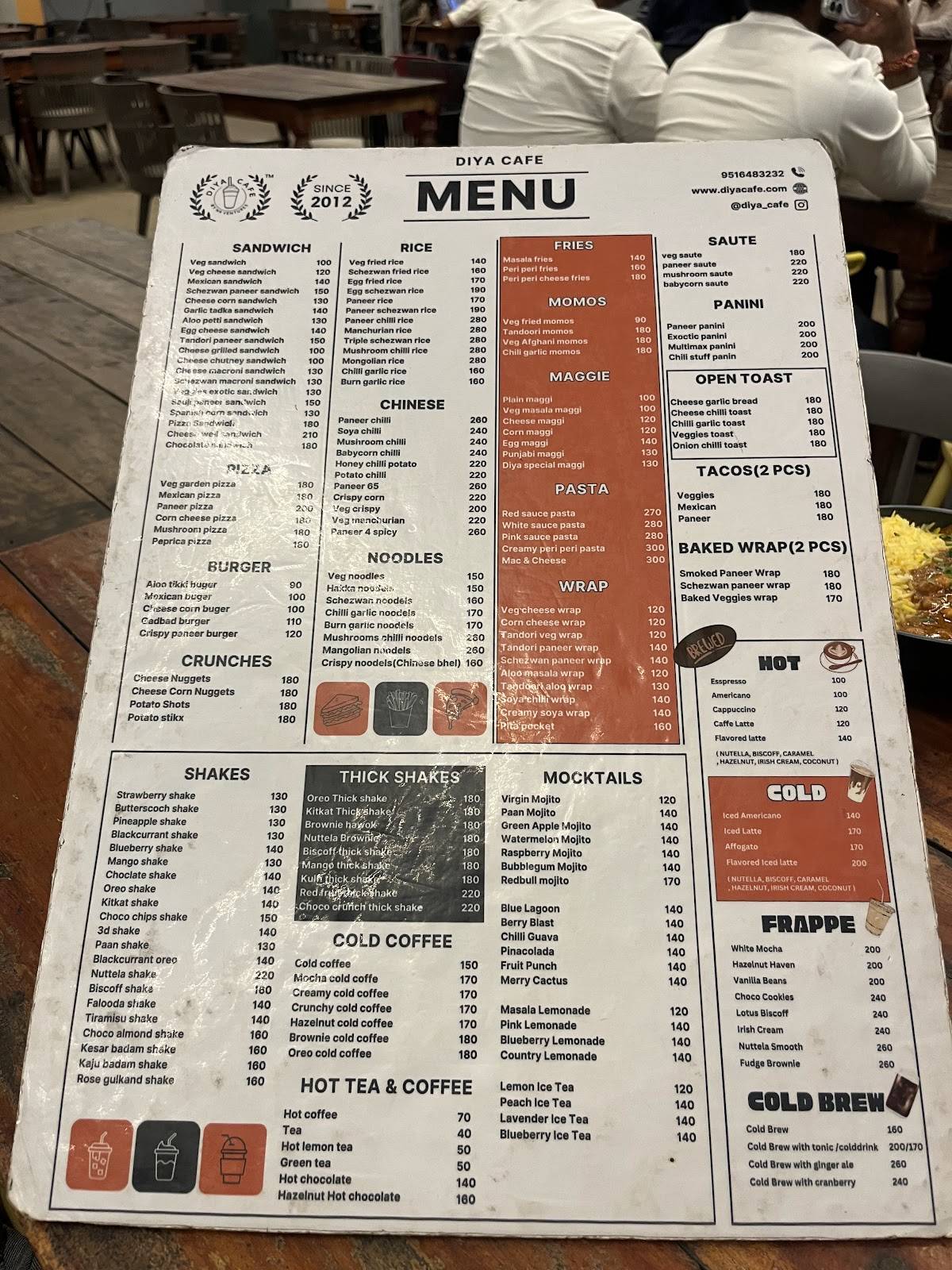 Diya Cafe menu