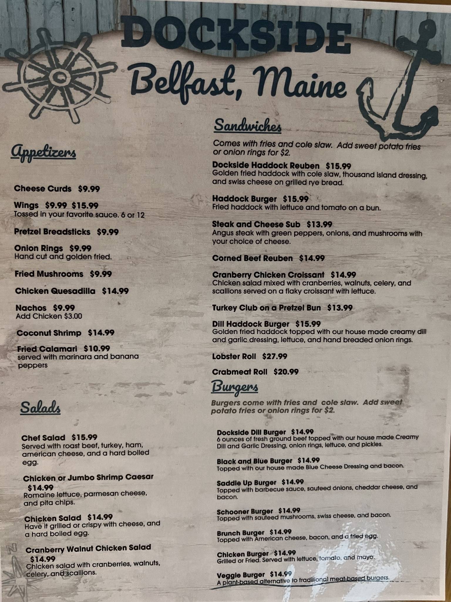 Menu at Dockside Family Restaurant, Belfast