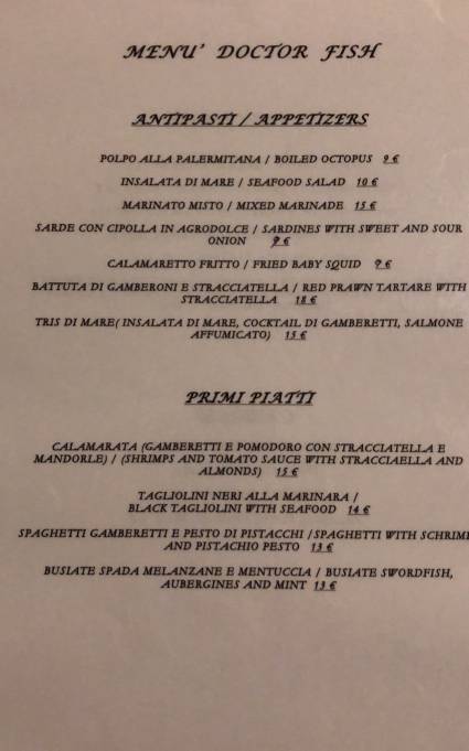 Menu di Doctor Fish 