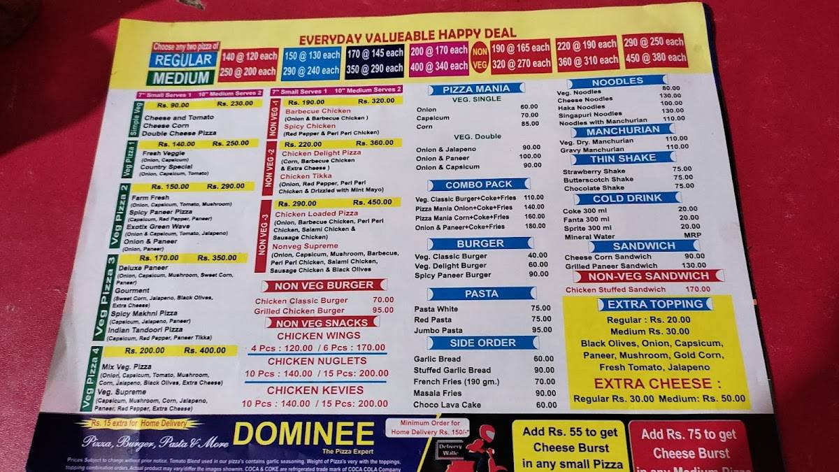 Dominee The Pizza Expert menu