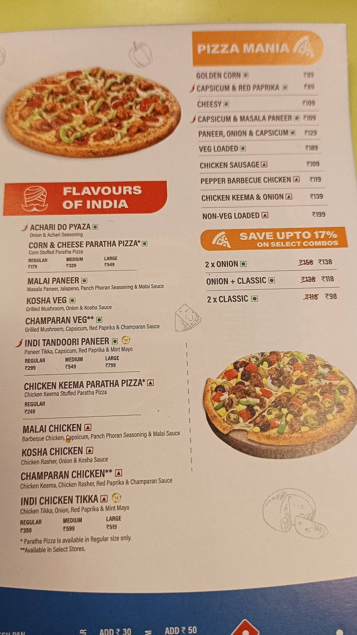 Domino's Pizza Tdi Mall, Sonipat menu