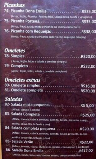 Restaurante Dona Emília cardápio