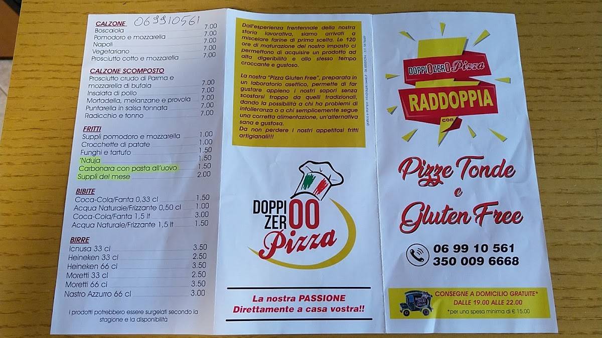 Menu di Doppiozero Pizza in Teglia 