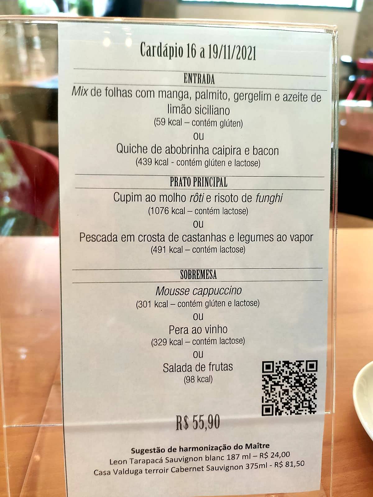Downtown Restaurante Escola SENAC cardápio