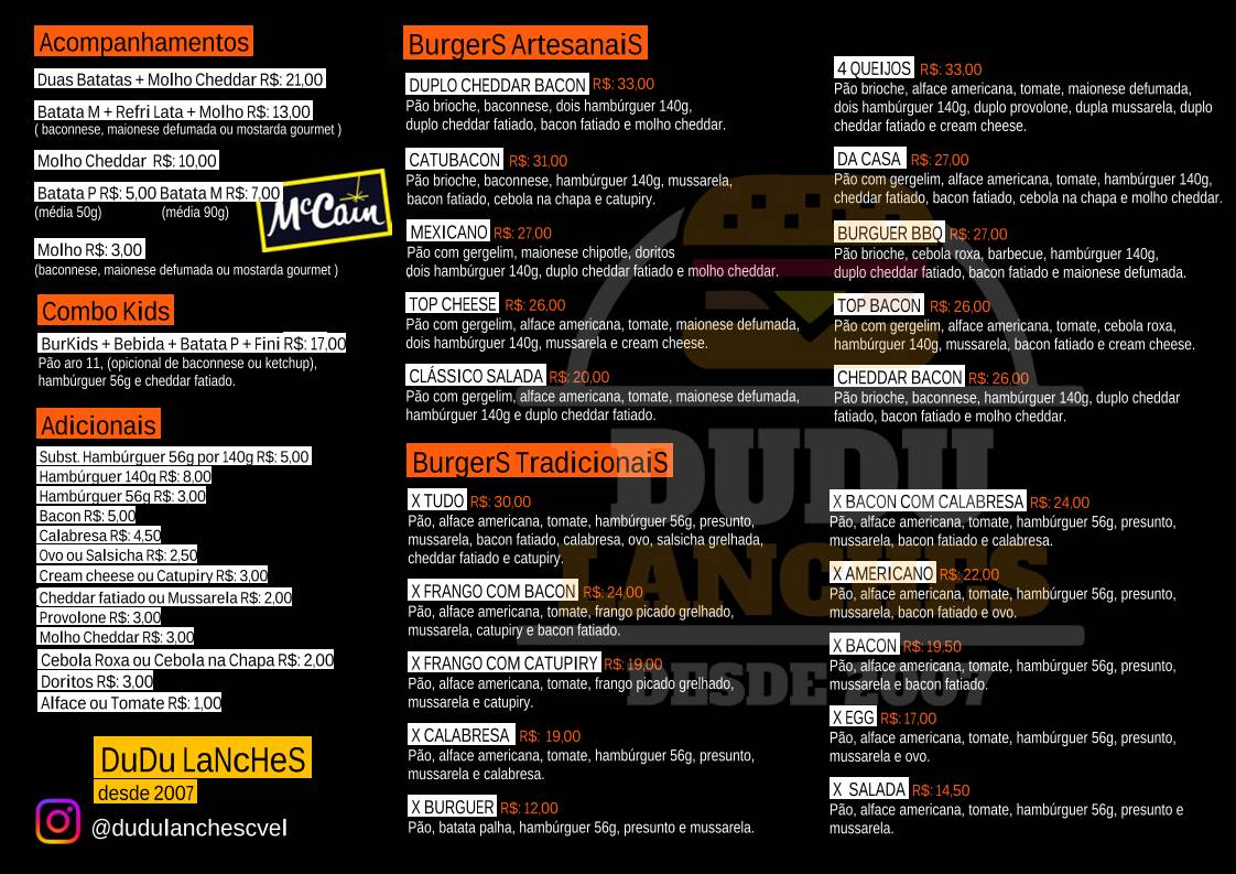 Dudu Lanches cardápio