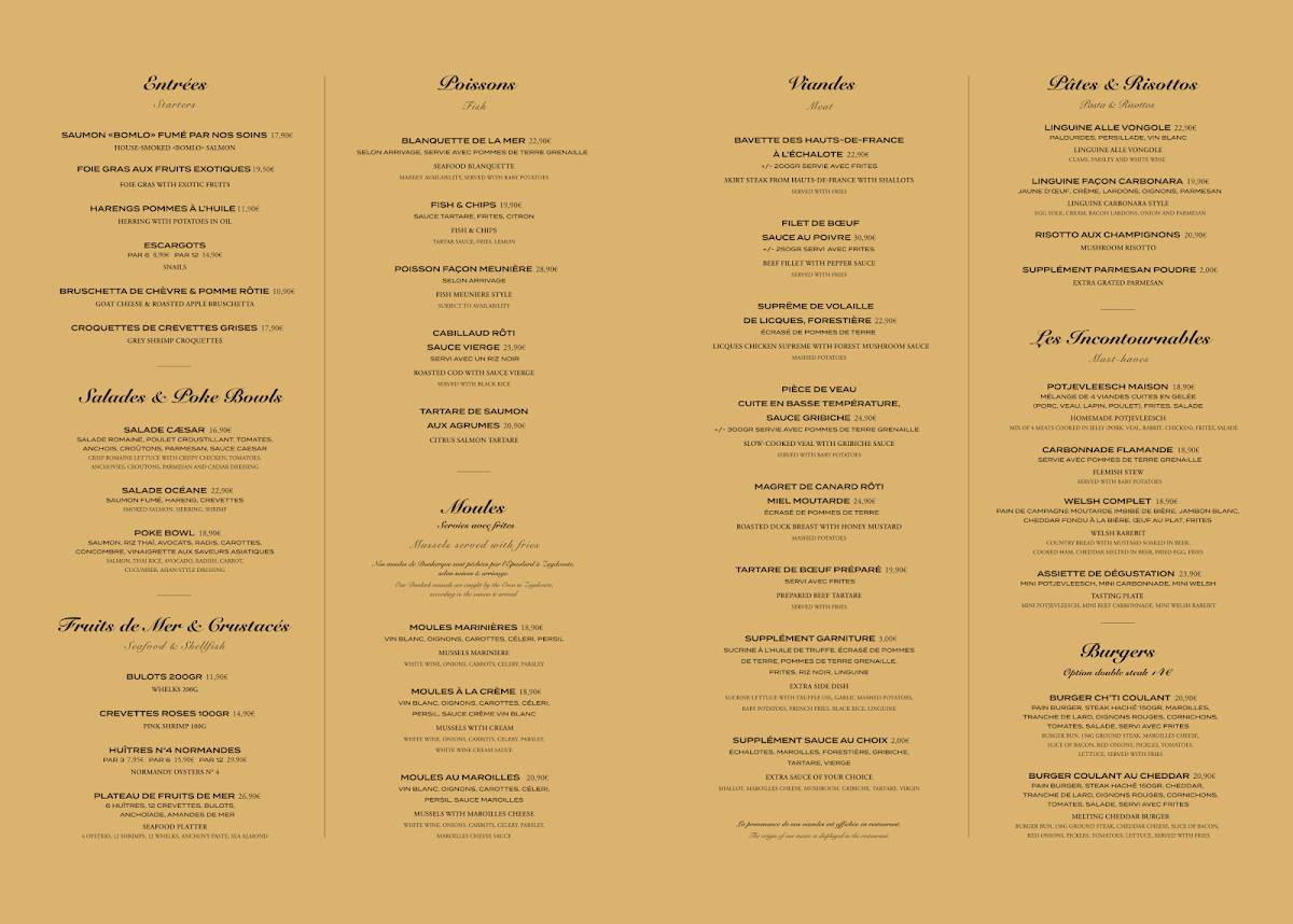 Menu de Le Protocole Restaurant Dunkerque