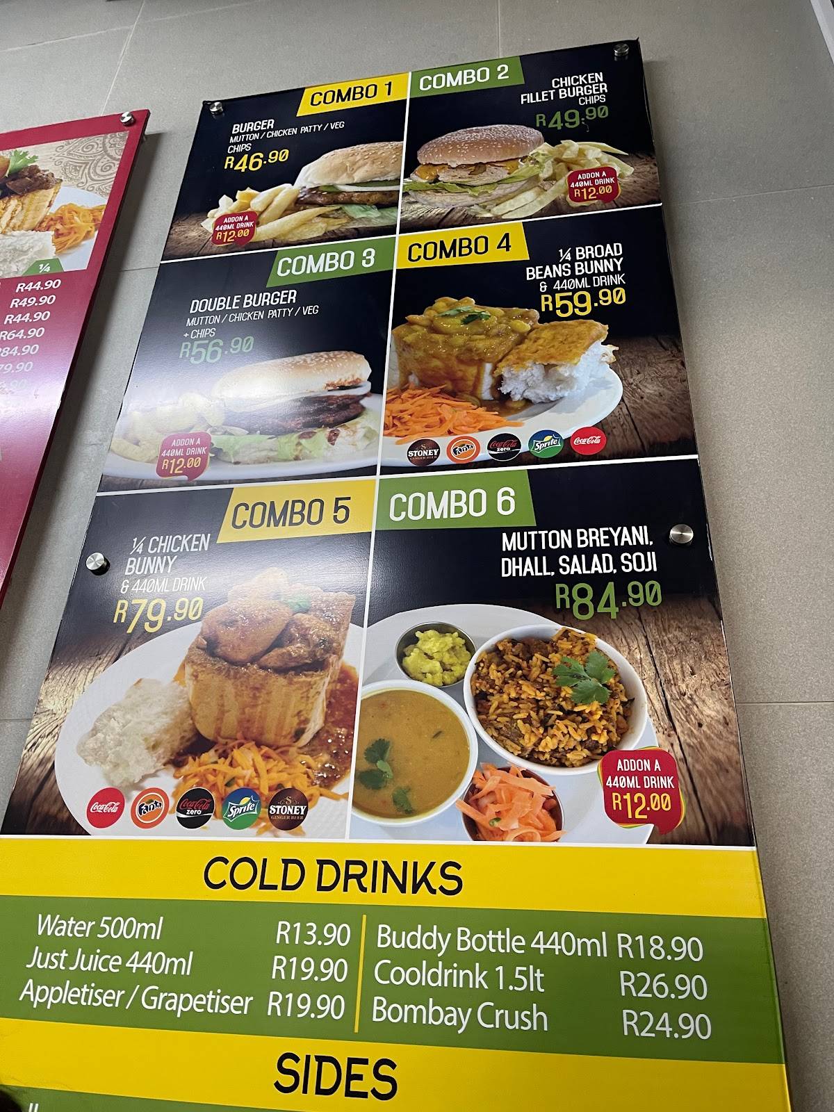 Menu at CaneCutters Umhlanga restaurant, Durban, 70 Horizon Views