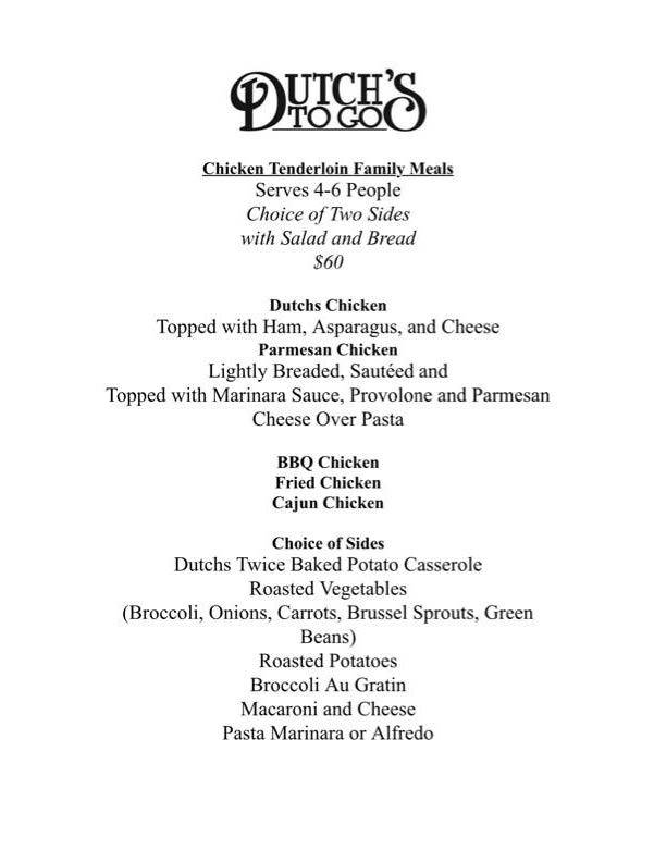 Menu at Dutch's Daughter steakhouse, Frederick, 581 Himes Ave