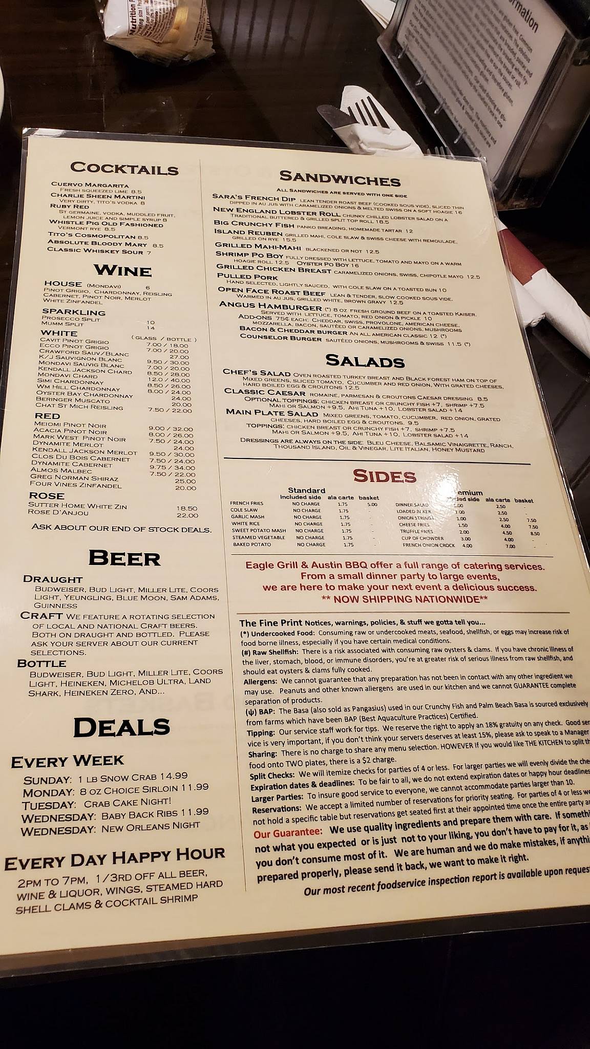 Menu at Eagle Grill & Oyster Bar, Greenacres