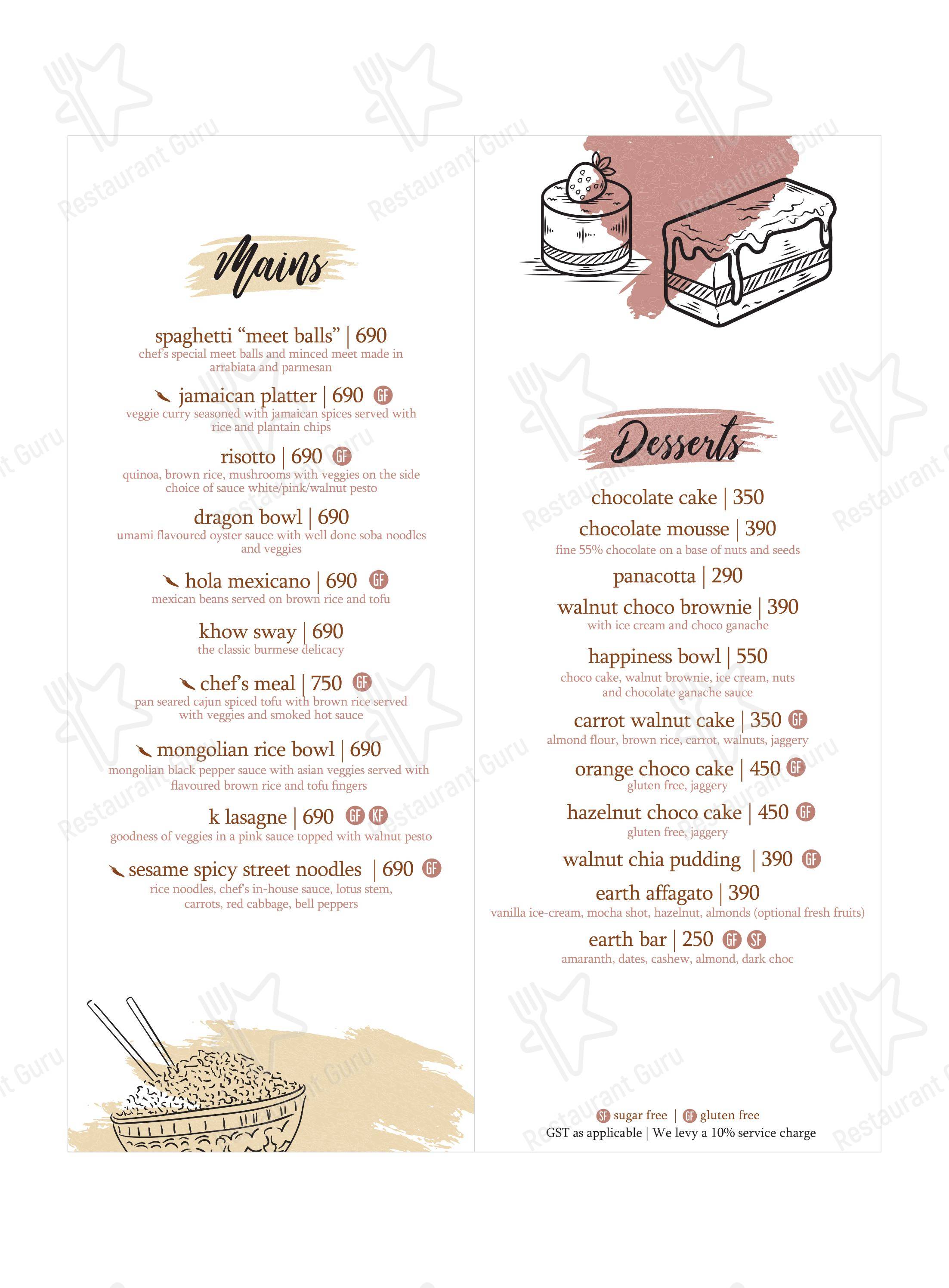 Earth Cafe @ BKC in Mumbai - Menu