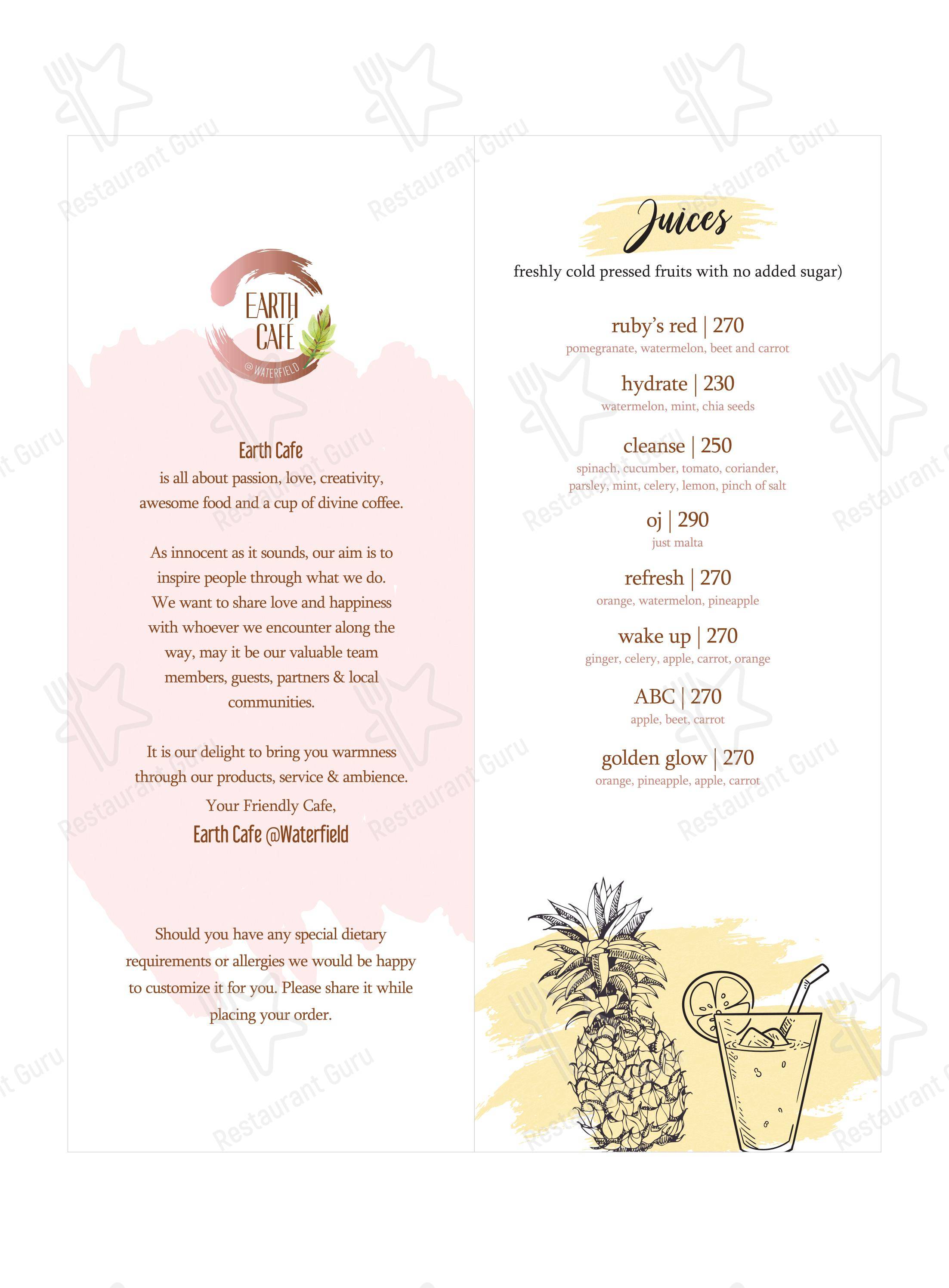 Menu for Earth Cafe @ BKC in Mumbai