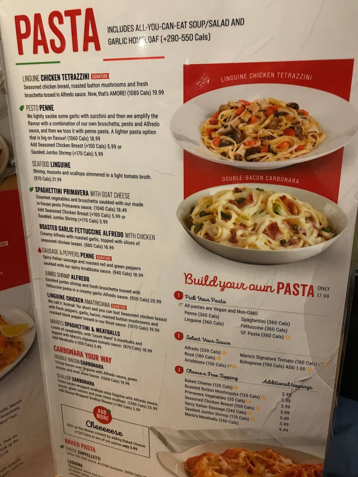 Menu at East Side Mario's pizzeria, Peterborough, 933 Lansdowne St W