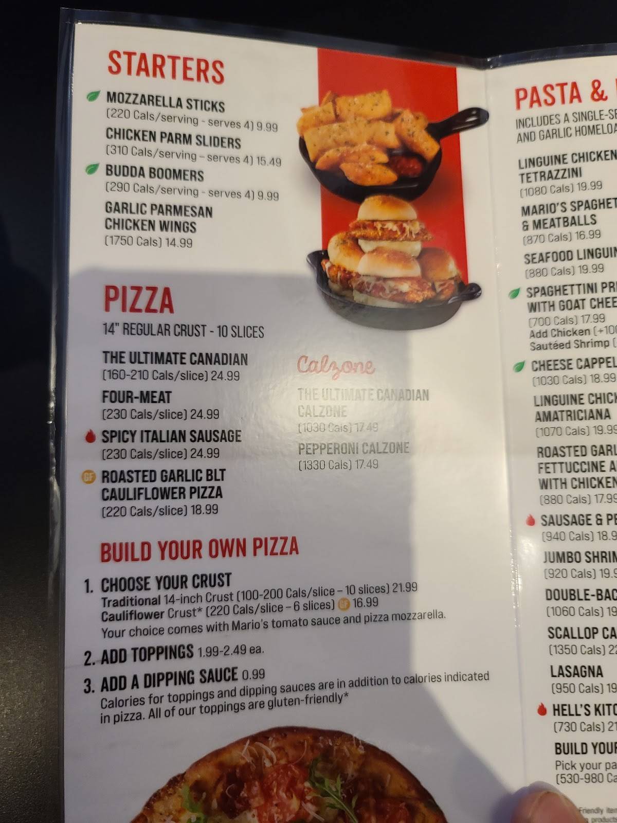 Menu au East Side Mario s pizzeria Mississauga Dundas St E