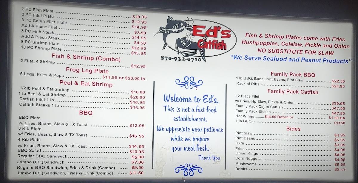 Menu at Ed's Catfish & BBQ, Jonesboro