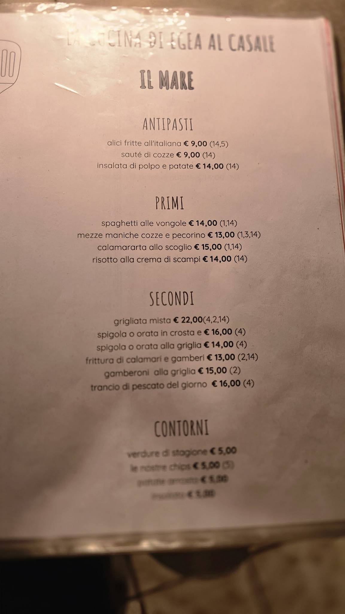 Menu di Egea Al Casale 