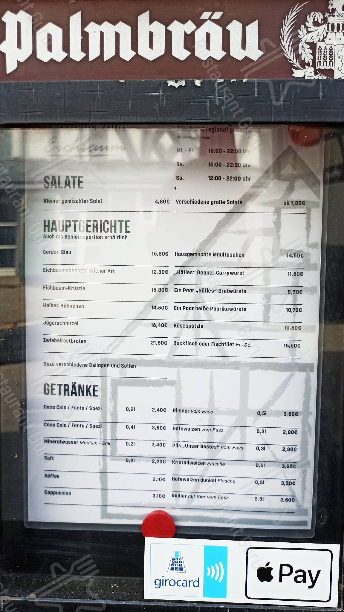 Speisekarte von Gasthaus Eichbaum restaurant, Eppingen