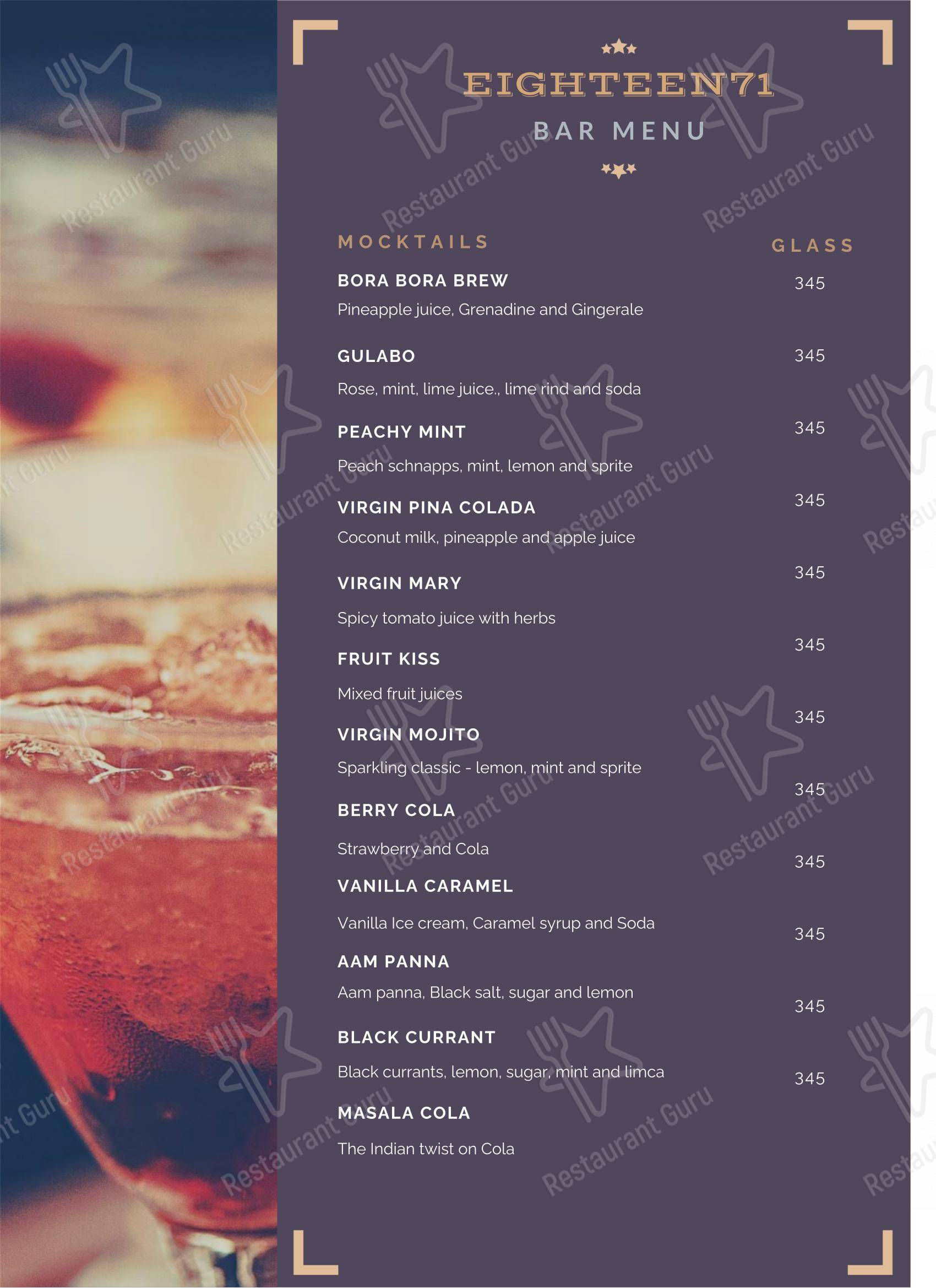 Eighteen71 Cookhouse & Bar (Indian & Oriental Fine Dining Restaurant in Shimla) in Shimla - Menu