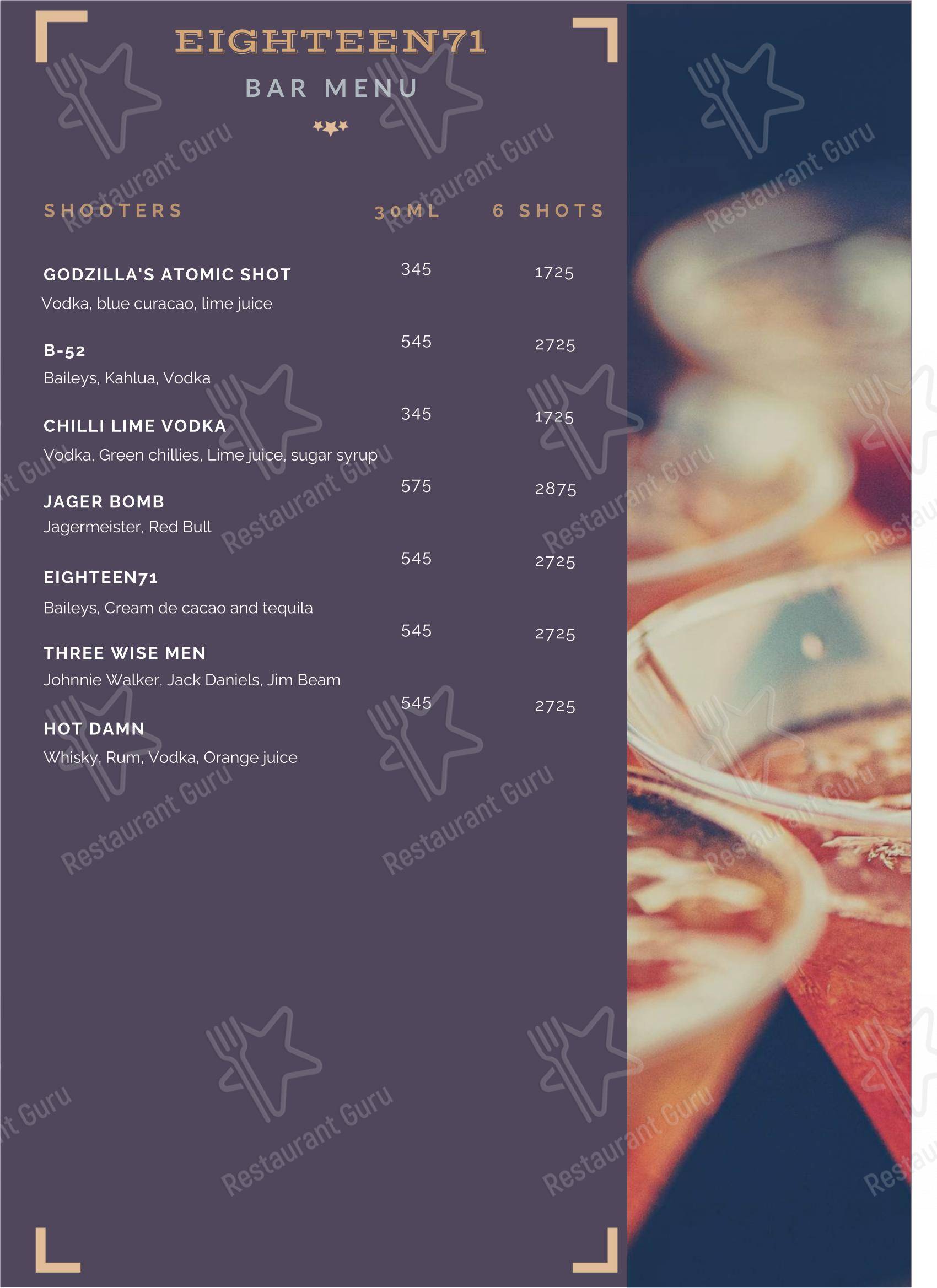 Menu for Eighteen71 Cookhouse & Bar (Indian & Oriental Fine Dining Restaurant in Shimla) in Shimla