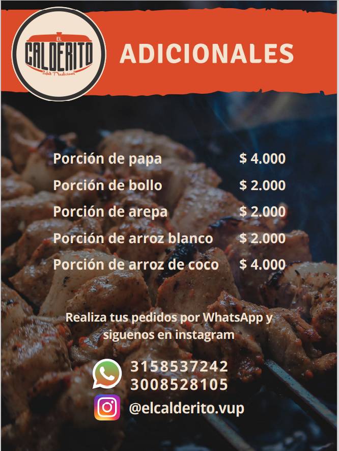 Carta del restaurante El Calderito, Valledupar