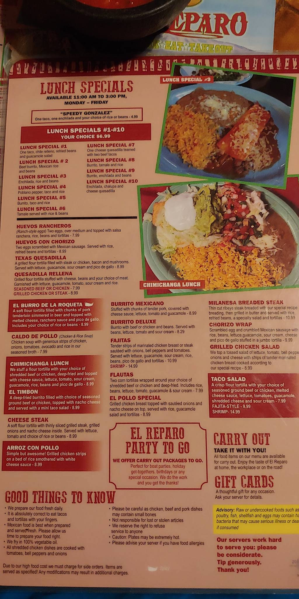 Menu at El Reparo Mexican Restaurant, Greensburg