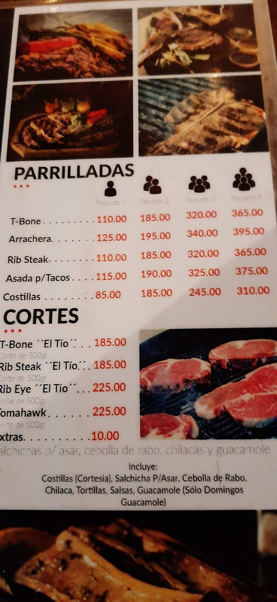 Carta del restaurante El "Tío" Tacos y carne asada, Chihuahua