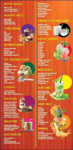 Elite Vegetarian restaurant menu