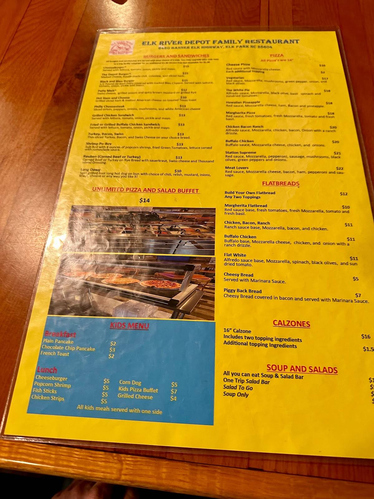 Menu at Elk River Depot Family Restaurant, Elk Park