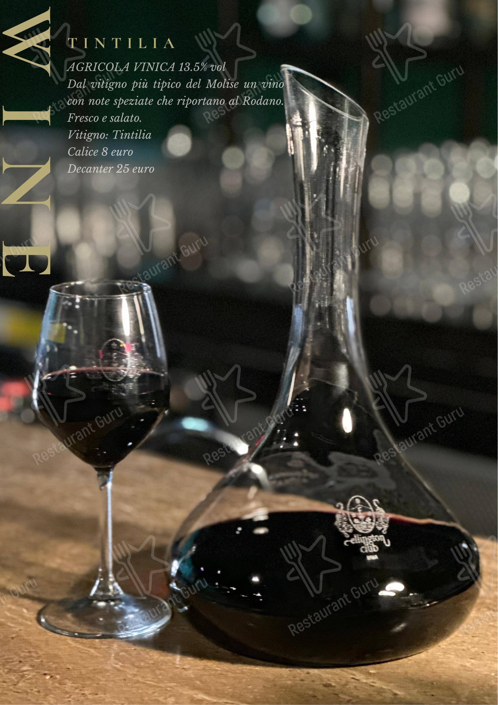 Menu bar per Ellington Club ristorante