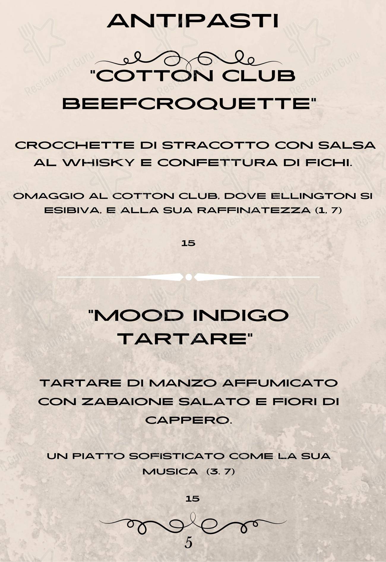 Ellington Club in Roma - Menu