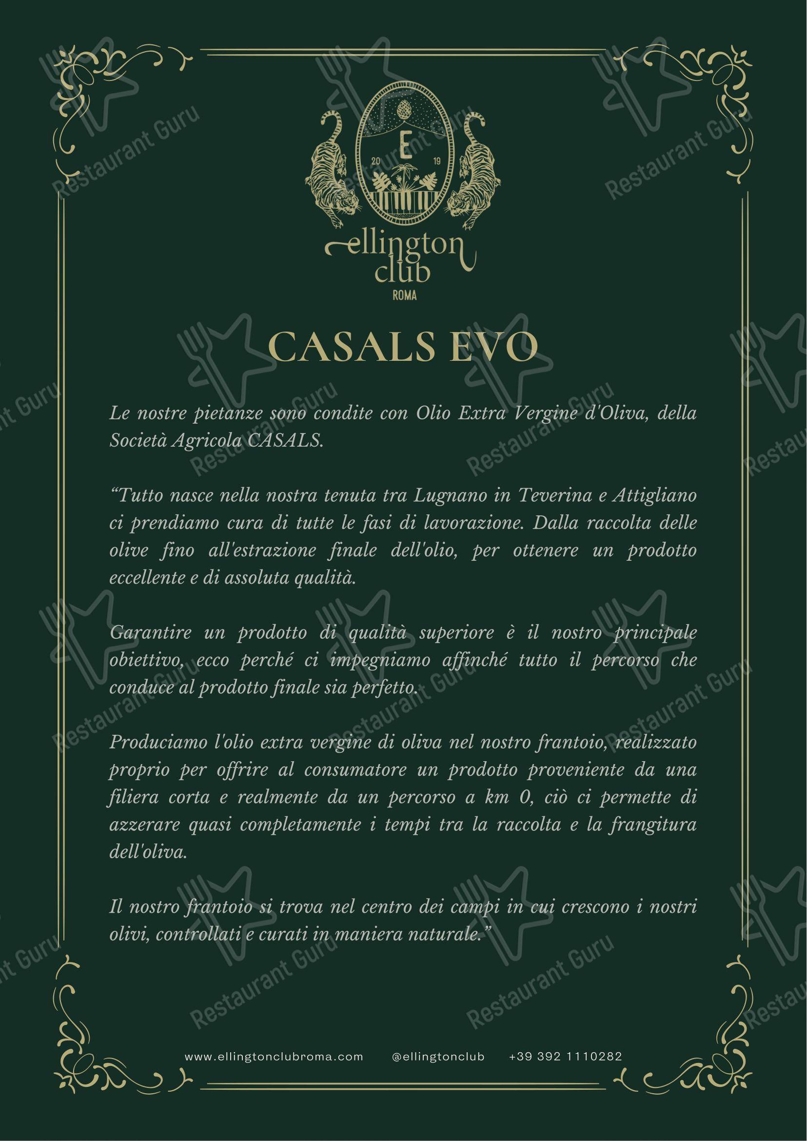 Menu bar per Ellington Club ristorante
