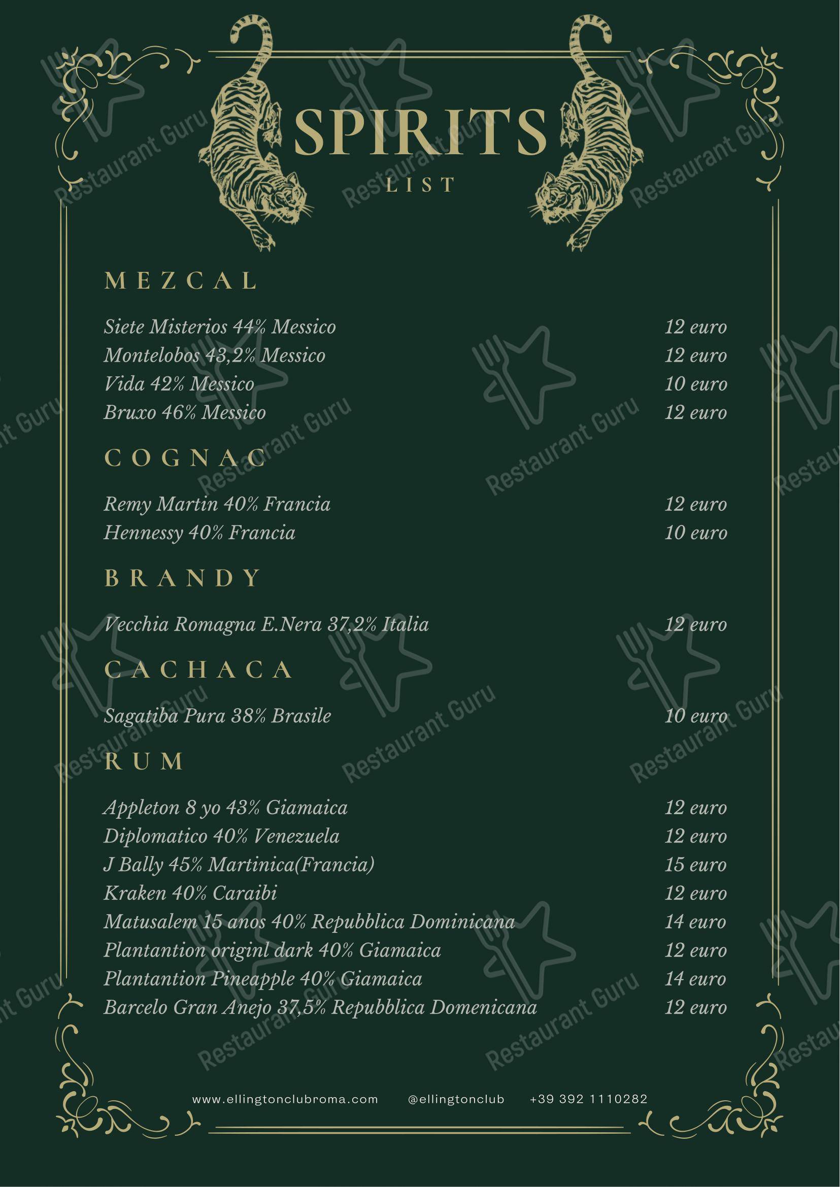 Menu bar per Ellington Club in Roma