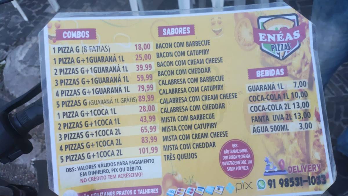 Enéas Pizzas cardápio