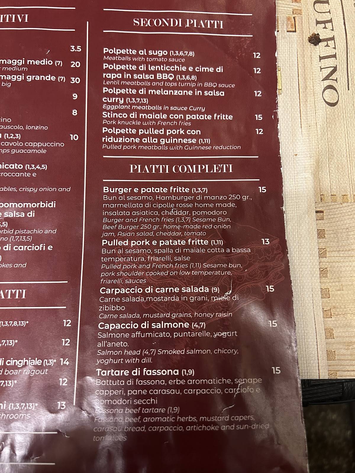 Menu di Enoteca Nibbi dal 1936 