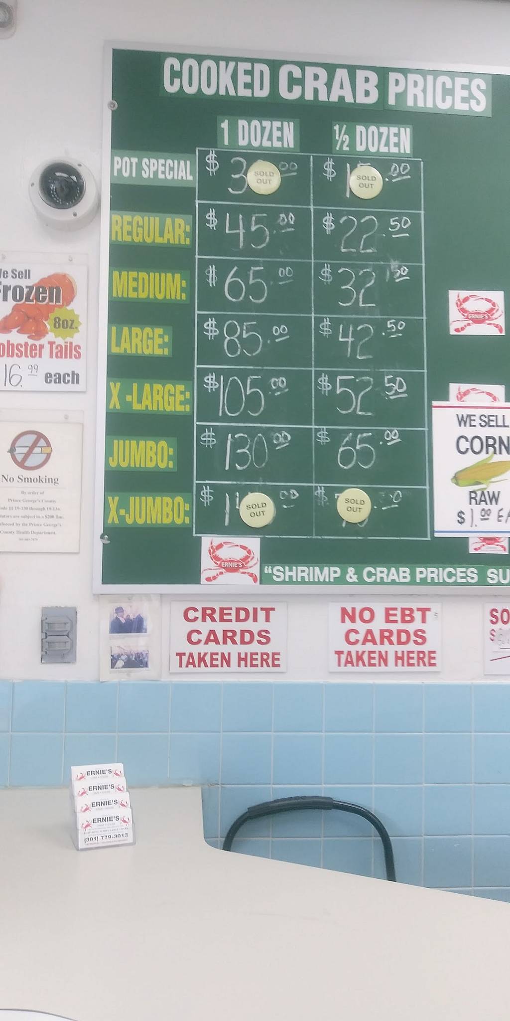 Menu at Ernie's Crab House restaurant, Brentwood, Bladensburg Rd