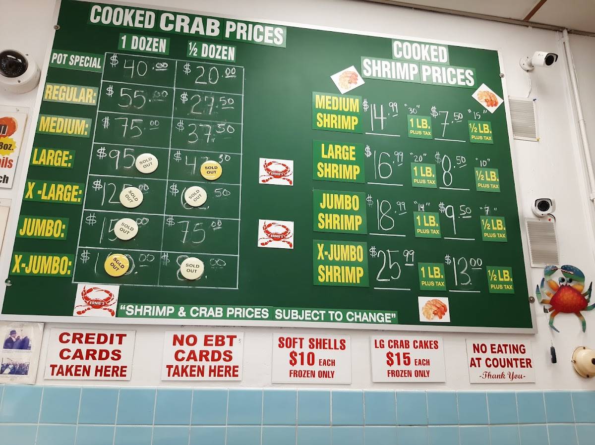 Menu at Ernie's Crab House restaurant, Brentwood, Bladensburg Rd