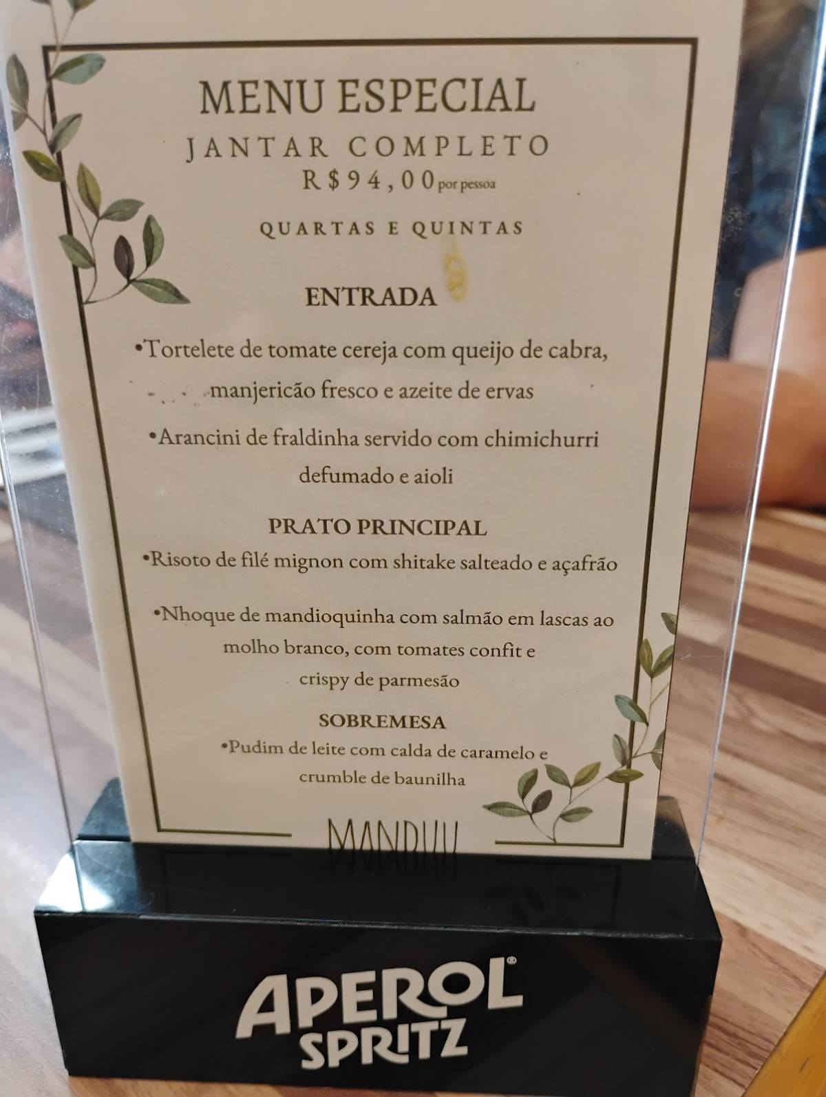 Espaço Manduu cardápio