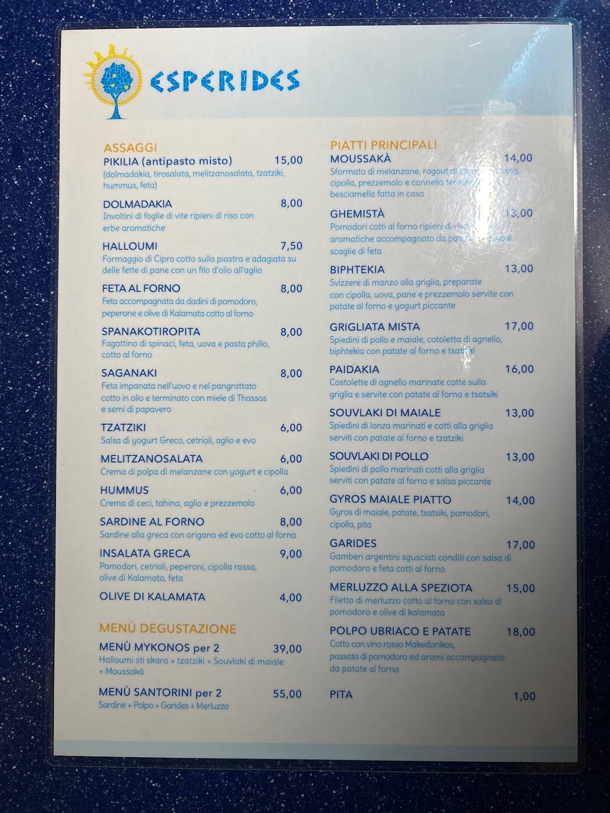 Menu di Esperides 