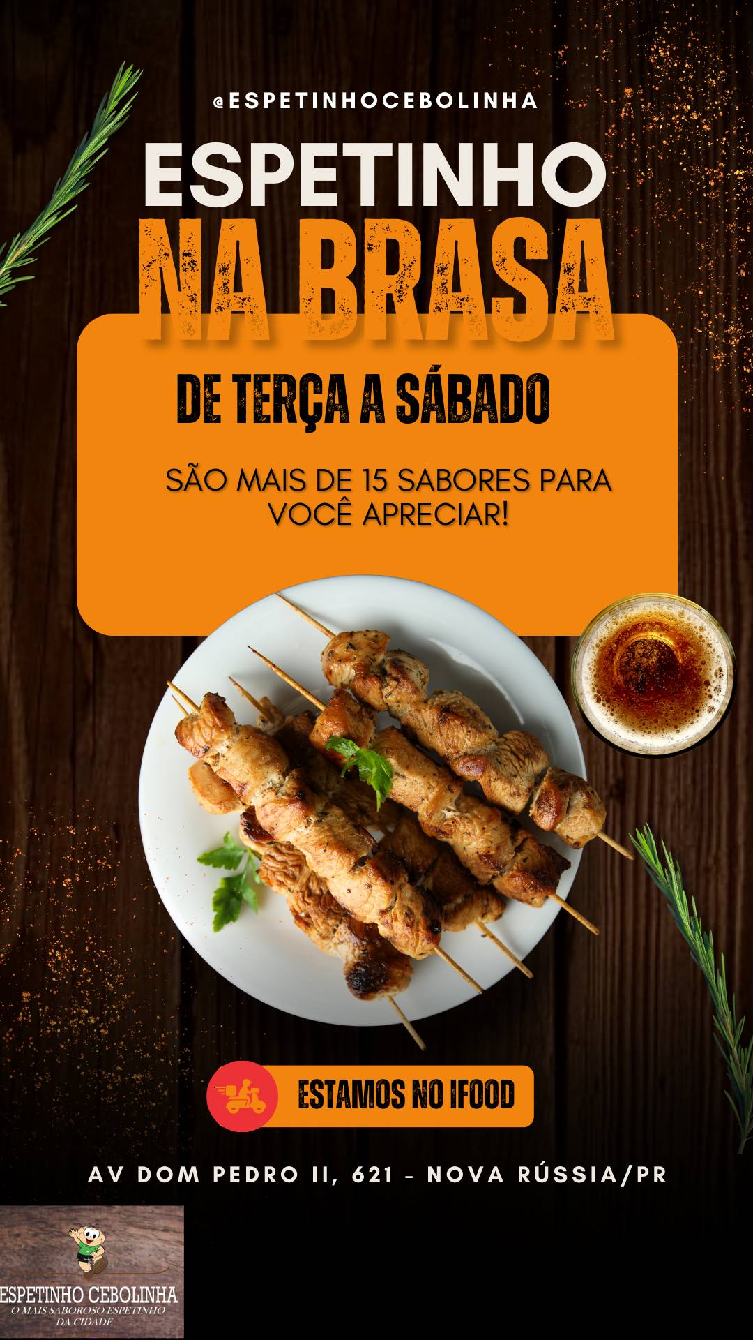 Espetinho Cebolinha cardápio