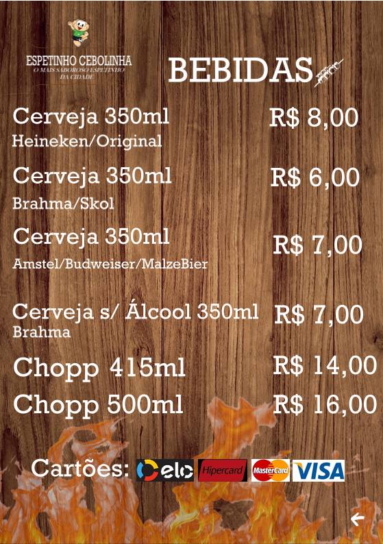 Espetinho Cebolinha cardápio