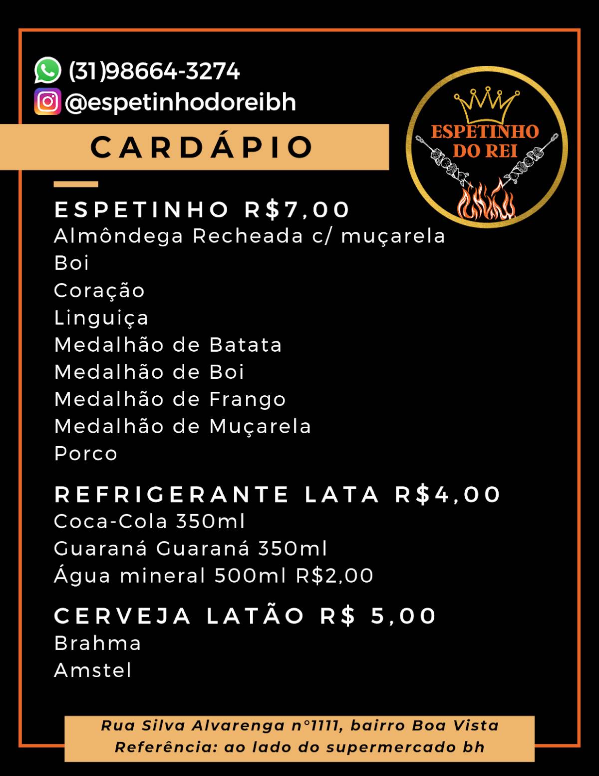 Menu Em Espetinho Do Rei Restaurante Belo Horizonte